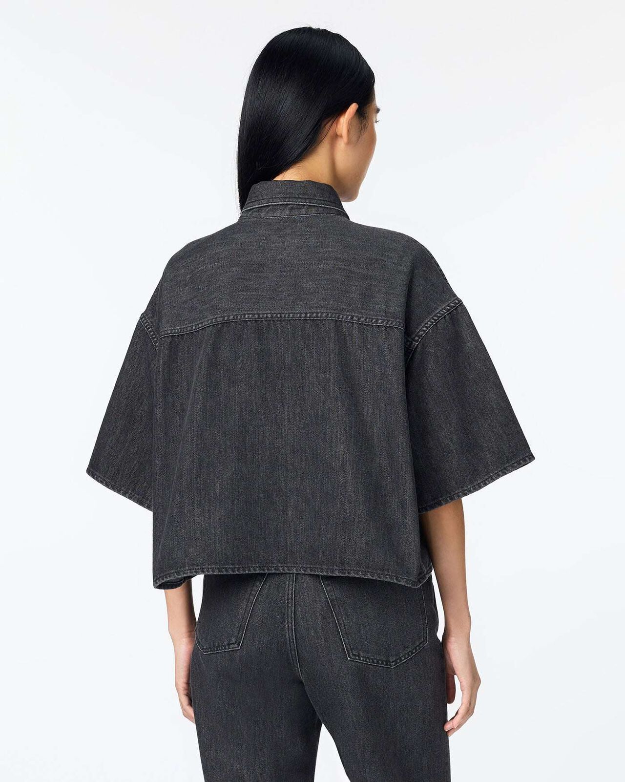 WOMEN | Light Denim SS Shirt 9oz Washed Black,BLACK, large image number 2