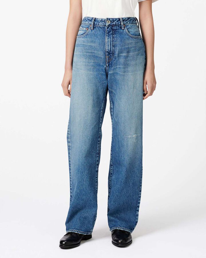 WOMEN | Damage Straight Jeans 11oz Medium Indigo,, medium