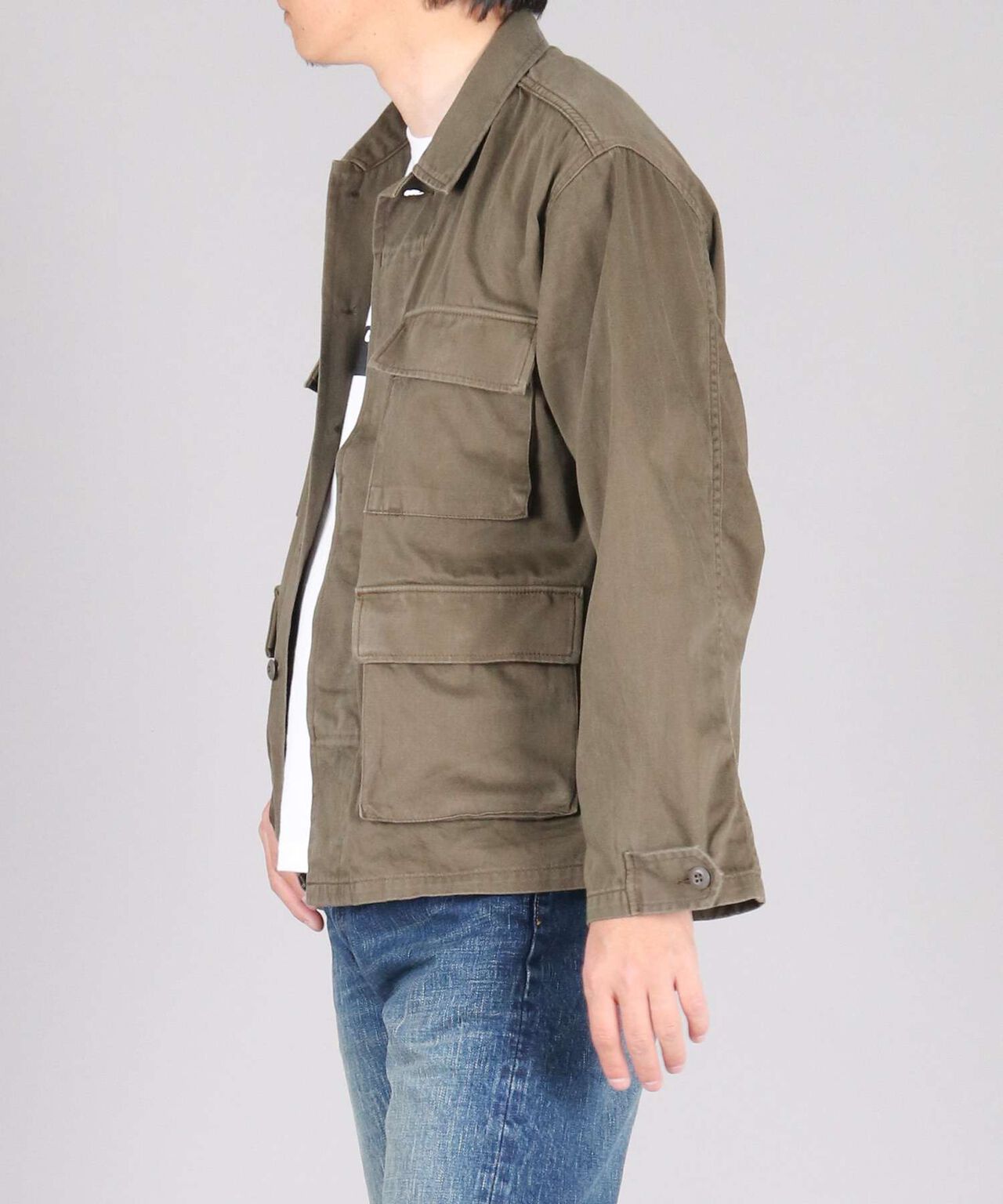 Sulphur Dyed Loose Satin Fatigue Jacket,OLIVE, large image number 1