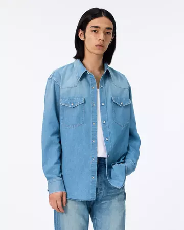 MEN | Light Denim Western Shirt 7oz Medium Indigo,MEDIUM INDIGO, large image number 0