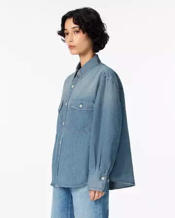 WOMEN | Light Denim Work Shirt 7oz Medium Indigo,MEDIUM INDIGO, large image number 1