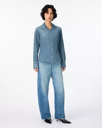 WOMEN | Light Denim Compact Shirt 7oz Medium Indigo,MEDIUM INDIGO, large image number 4