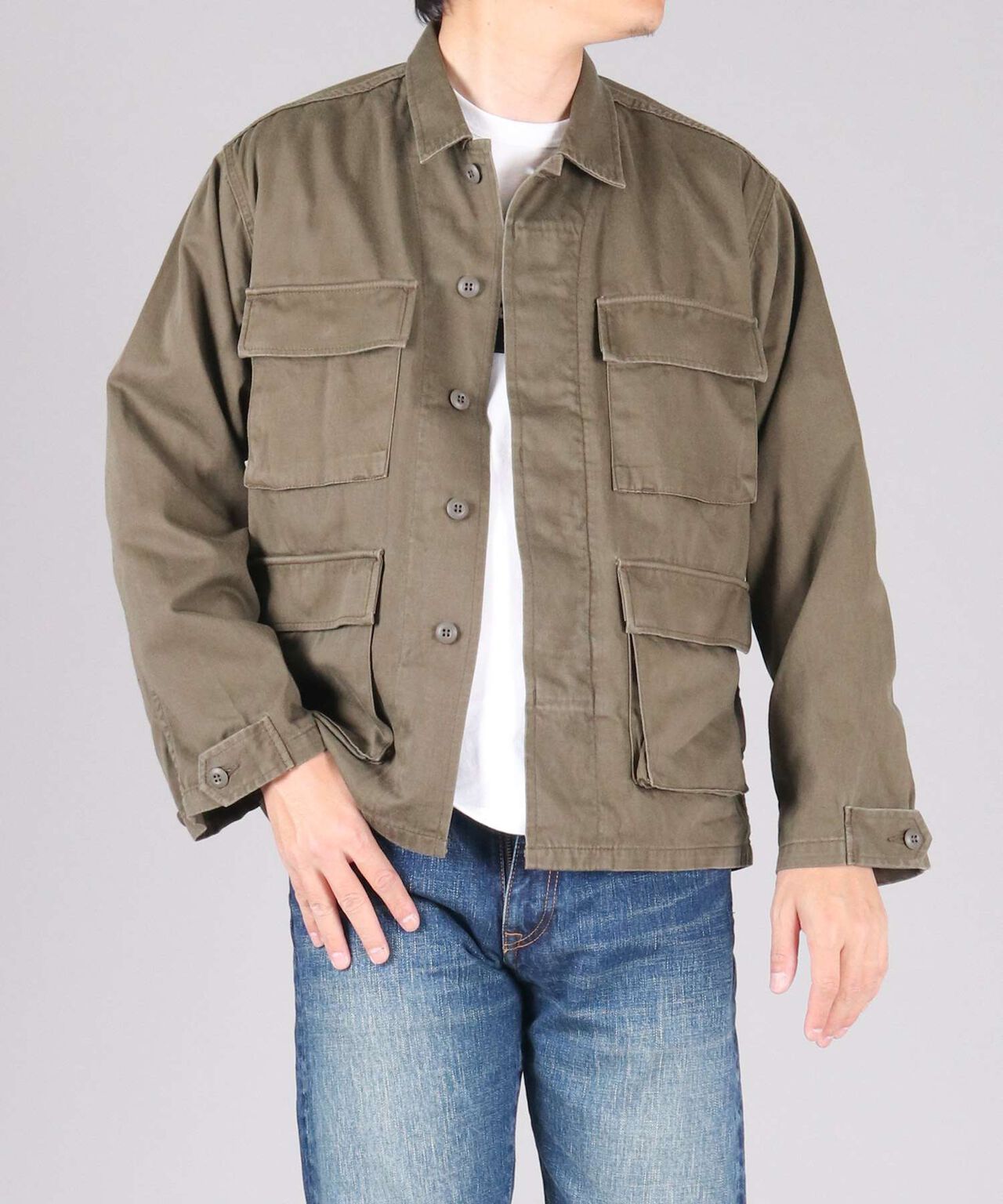 Sulphur Dyed Loose Satin Fatigue Jacket,OLIVE, large image number 0