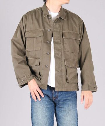 Sulphur Dyed Loose Satin Fatigue Jacket,OLIVE, large image number 0