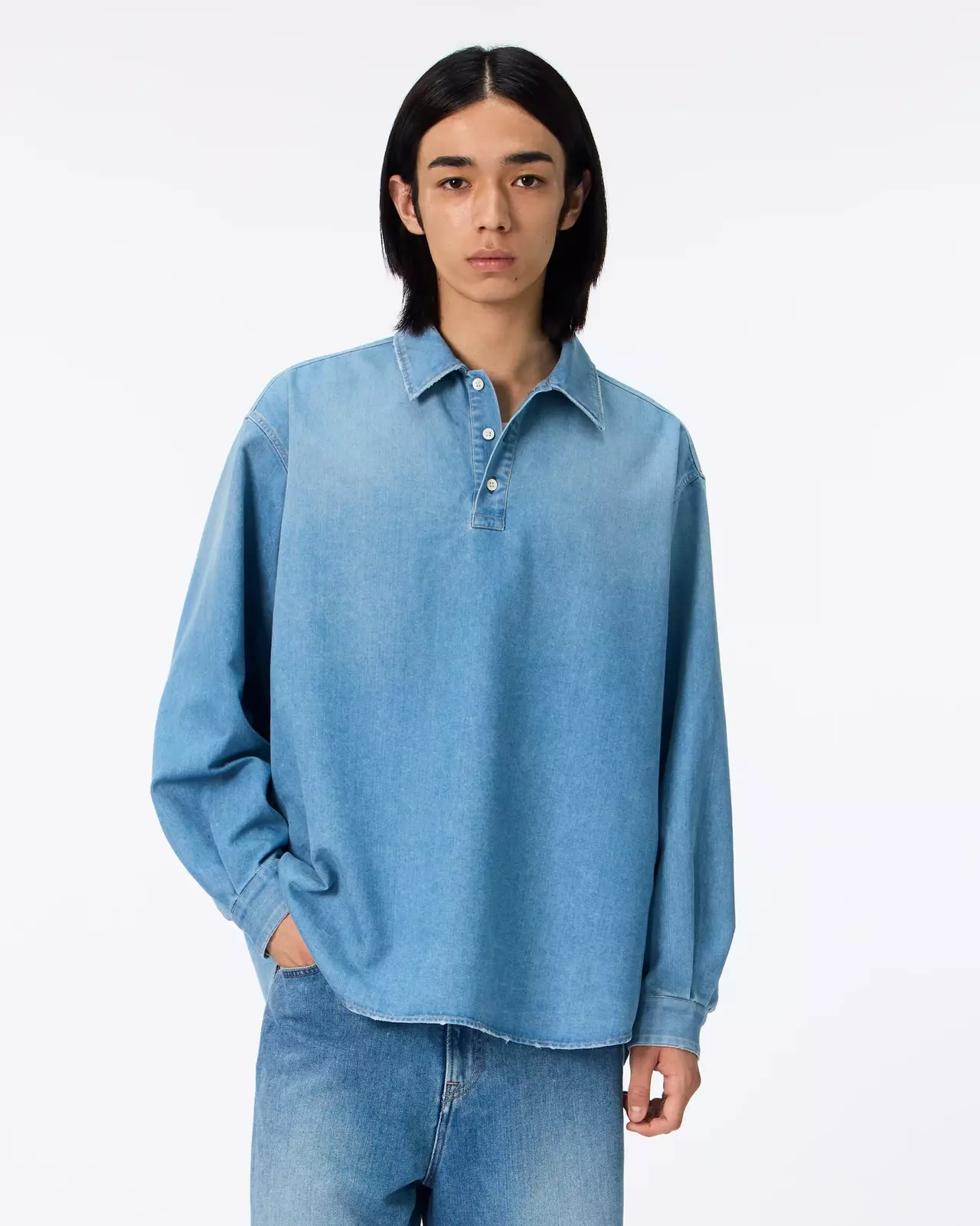 MEN | Light Denim Pullover Shirt 7oz Medium Indigo,MEDIUM INDIGO, large image number 0