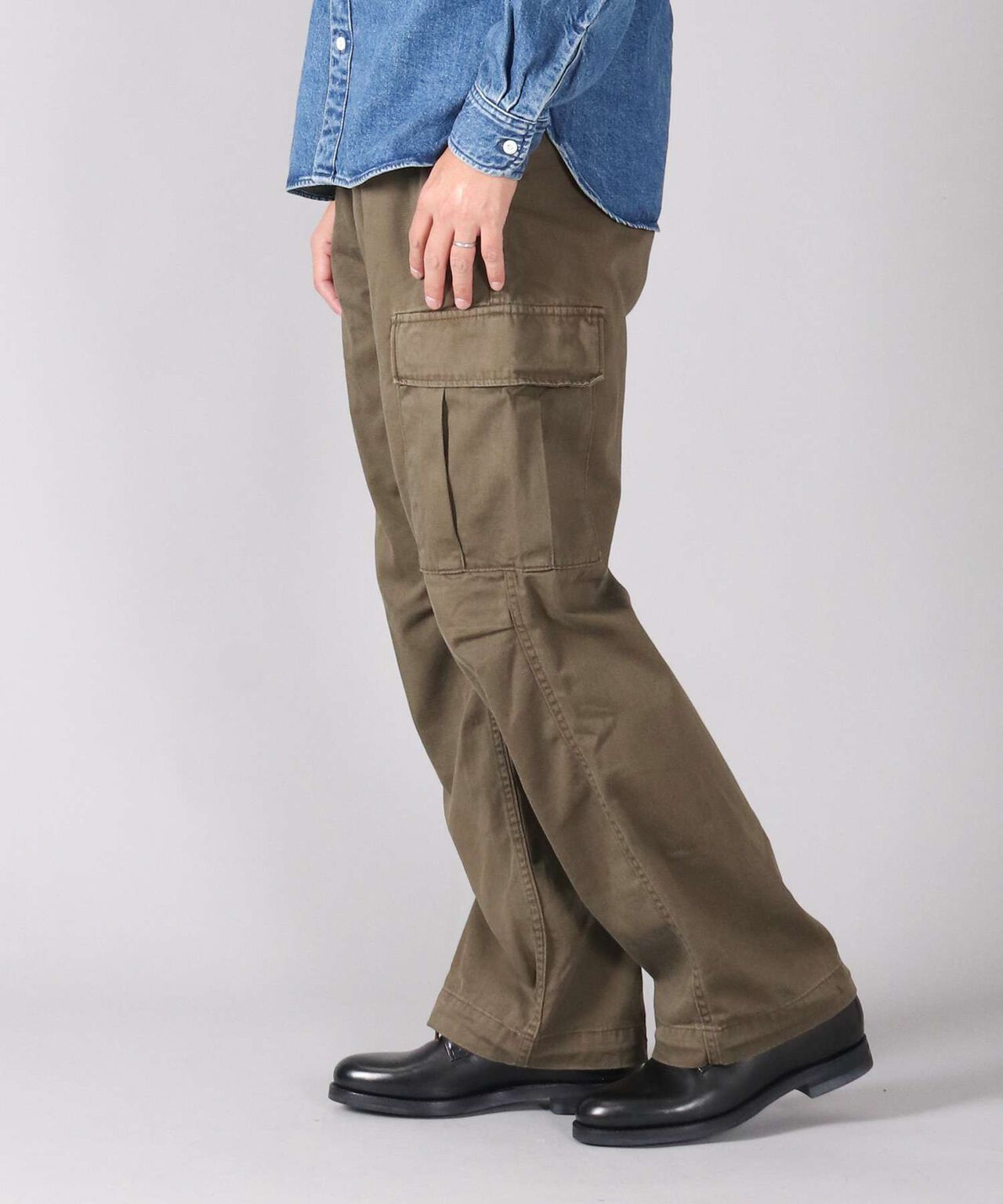 Sulphur Dyed Loose Satin Cargo Pants,OLIVE, large image number 1