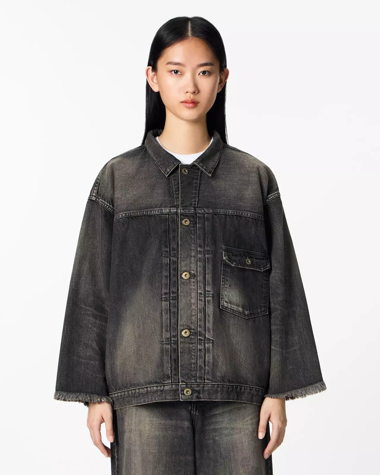 WOMEN | Cutoff Denim Jacket 11oz Washed Black,BLACK, large image number 0
