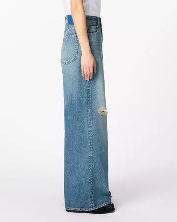 WOMEN | Damage Loose Jeans 11oz Medium Indigo,MEDIUM INDIGO, large image number 1