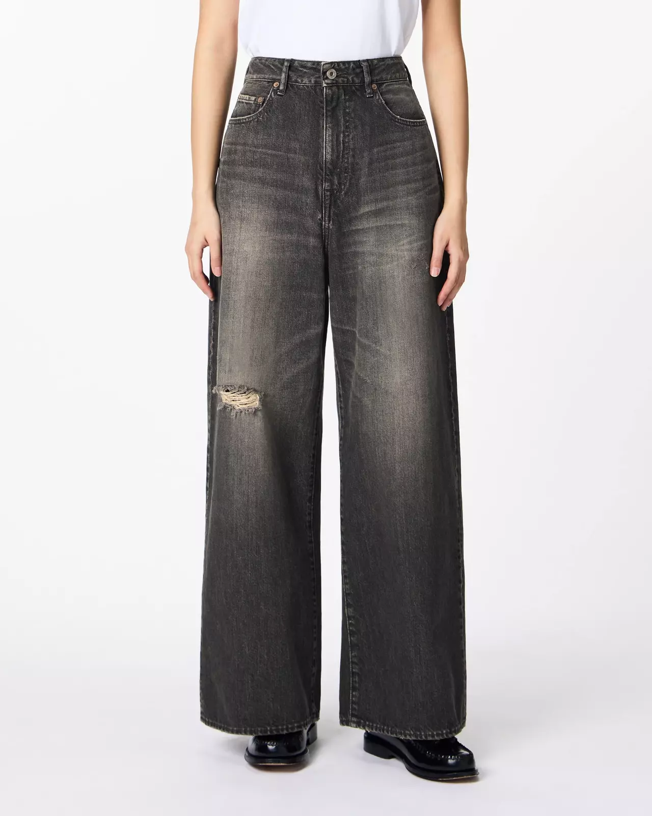 WOMEN | Damage Loose Jeans 11oz Washed Black,BLACK, large image number 0