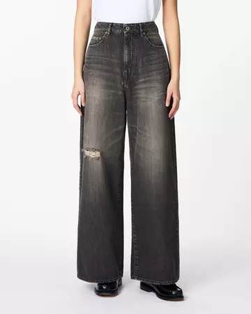 WOMEN | Damage Loose Jeans 11oz Washed Black,BLACK, large image number 0