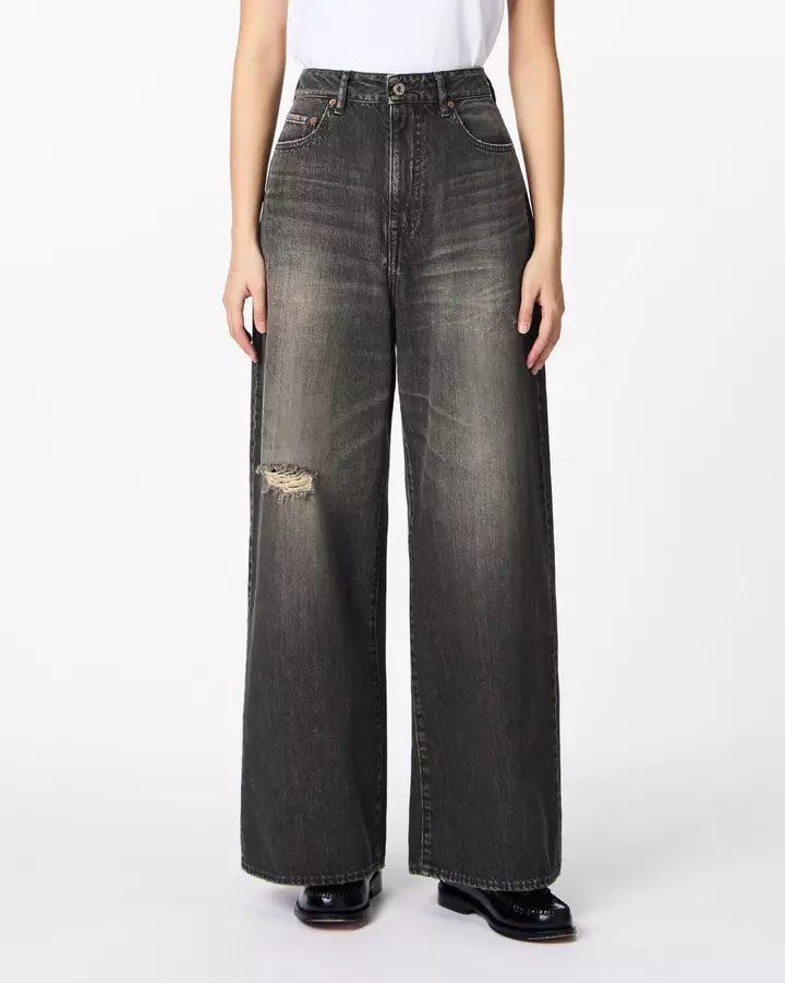 WOMEN | Damage Loose Jeans 11oz Washed Black,, medium