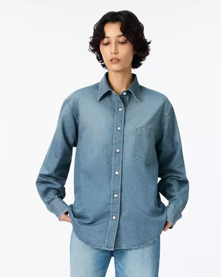 WOMEN | Light Denim Relax Shirt 7oz Medium Indigo,, medium