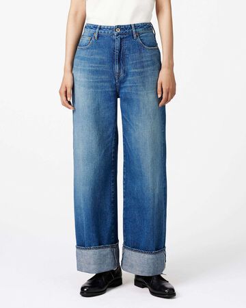 WOMEN | Selvedge Wide Straight Jeans 12oz Medium Indigo,MEDIUM INDIGO, large image number 0