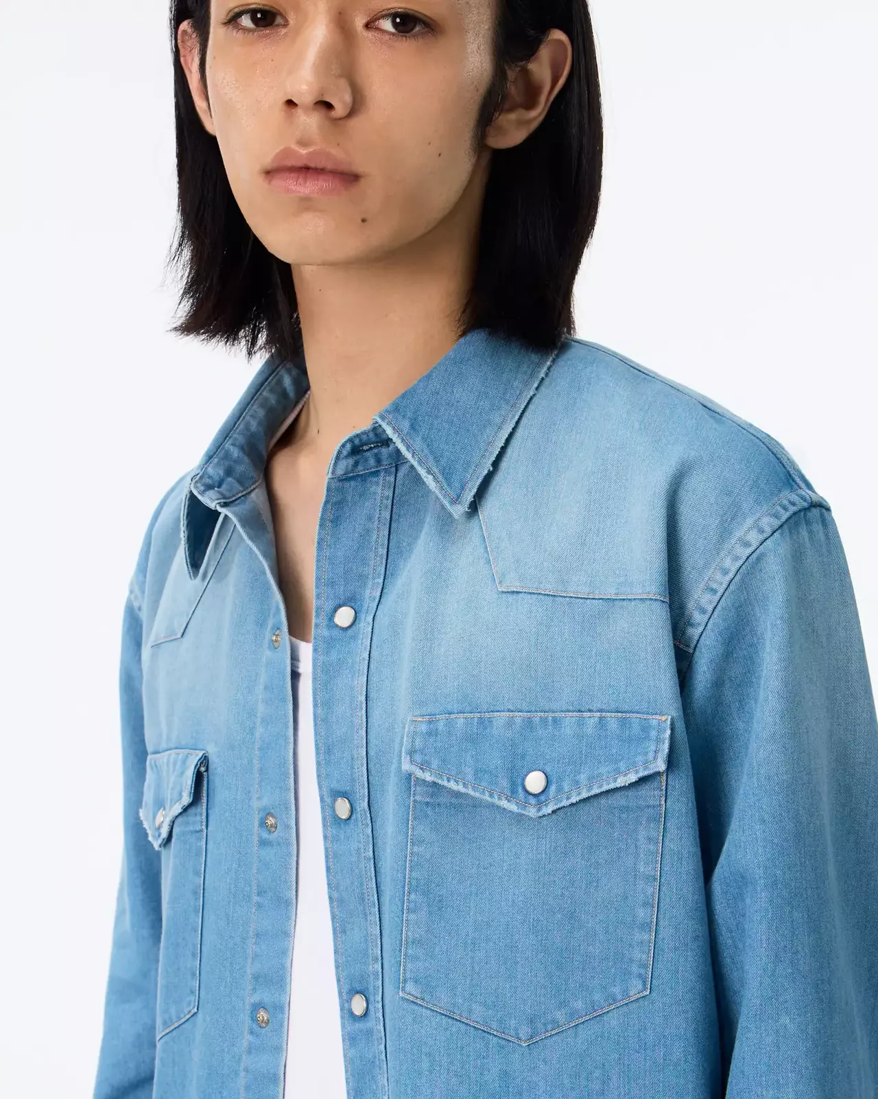 MEN | Light Denim Western Shirt 7oz Medium Indigo,MEDIUM INDIGO, large image number 3