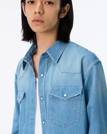 MEN | Light Denim Western Shirt 7oz Medium Indigo,MEDIUM INDIGO, large image number 3