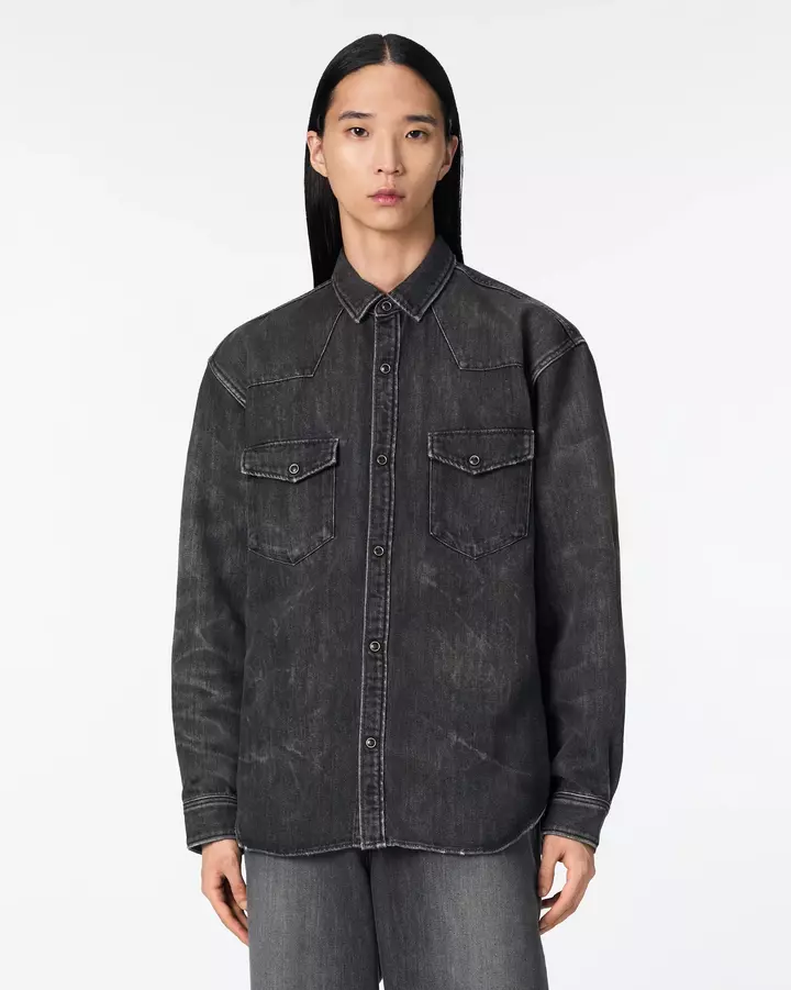 MEN | Light Relax Fit L/S Western Shirt 9oz Washed Black,, medium