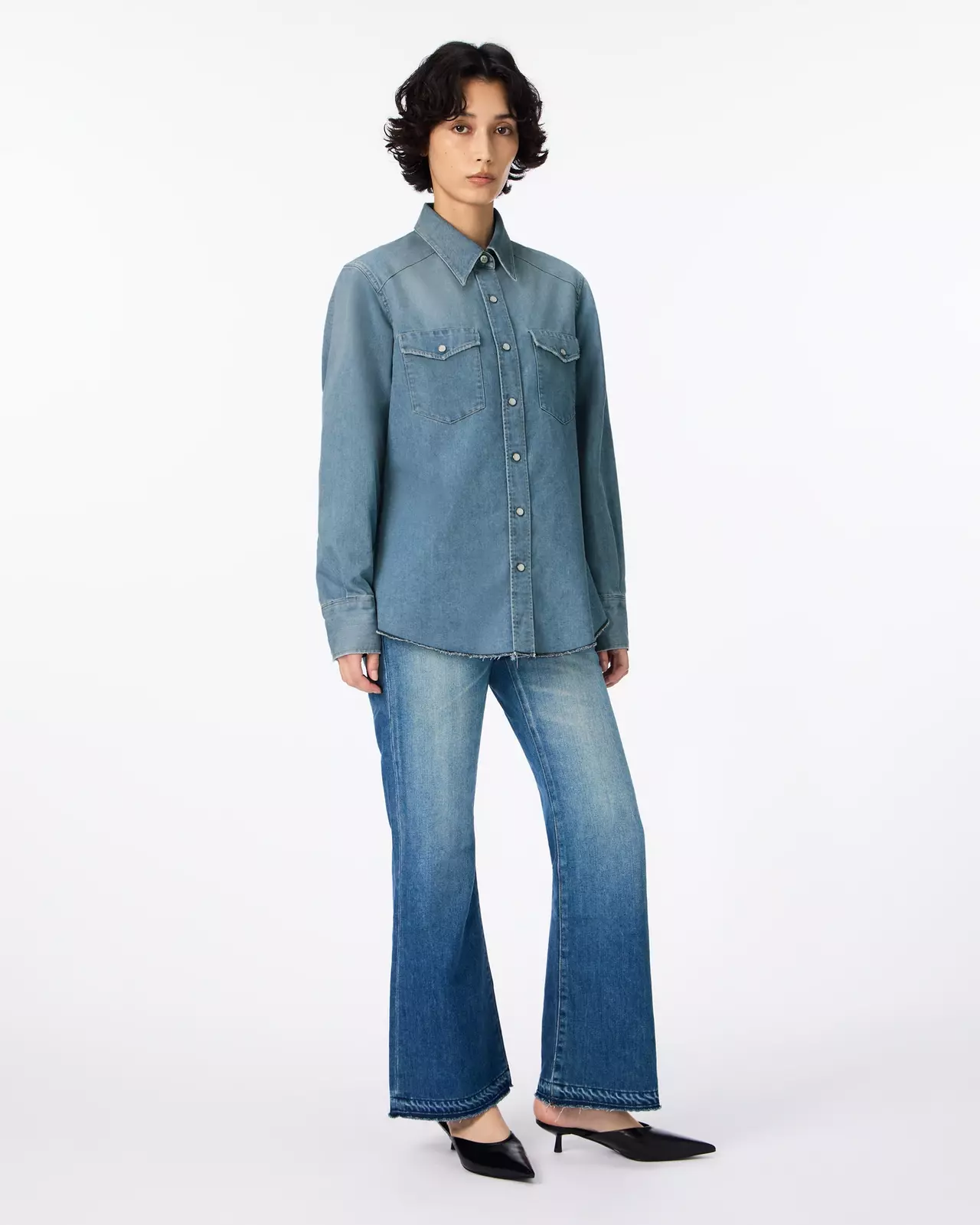 WOMEN | Light Denim Western Shirt 7oz Medium Indigo,MEDIUM INDIGO, large image number 4