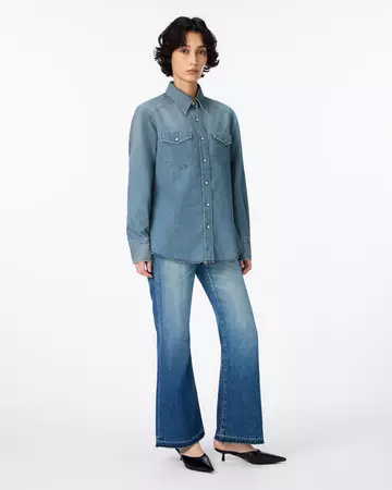WOMEN | Light Denim Western Shirt 7oz Medium Indigo,MEDIUM INDIGO, large image number 4