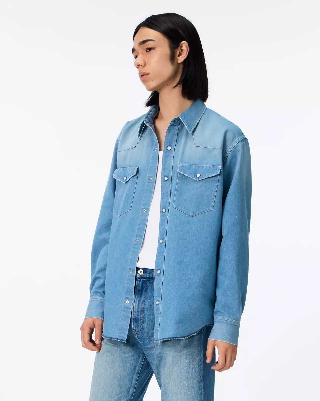 MEN | Light Denim Western Shirt 7oz Medium Indigo,MEDIUM INDIGO, large image number 1