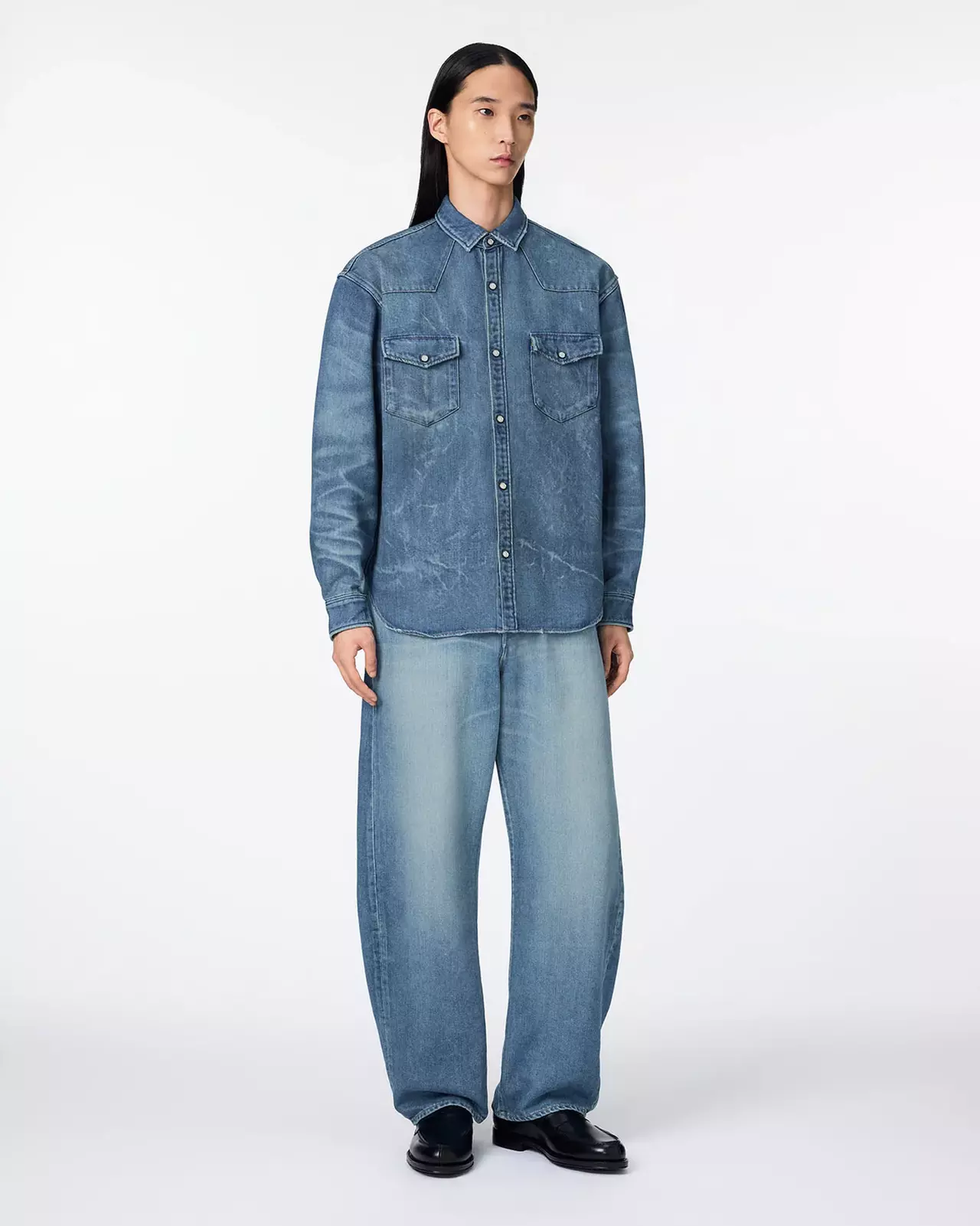 MEN | Light Relax Fit L/S Western Shirt 9oz Medium Indigo,MEDIUM INDIGO, large image number 3