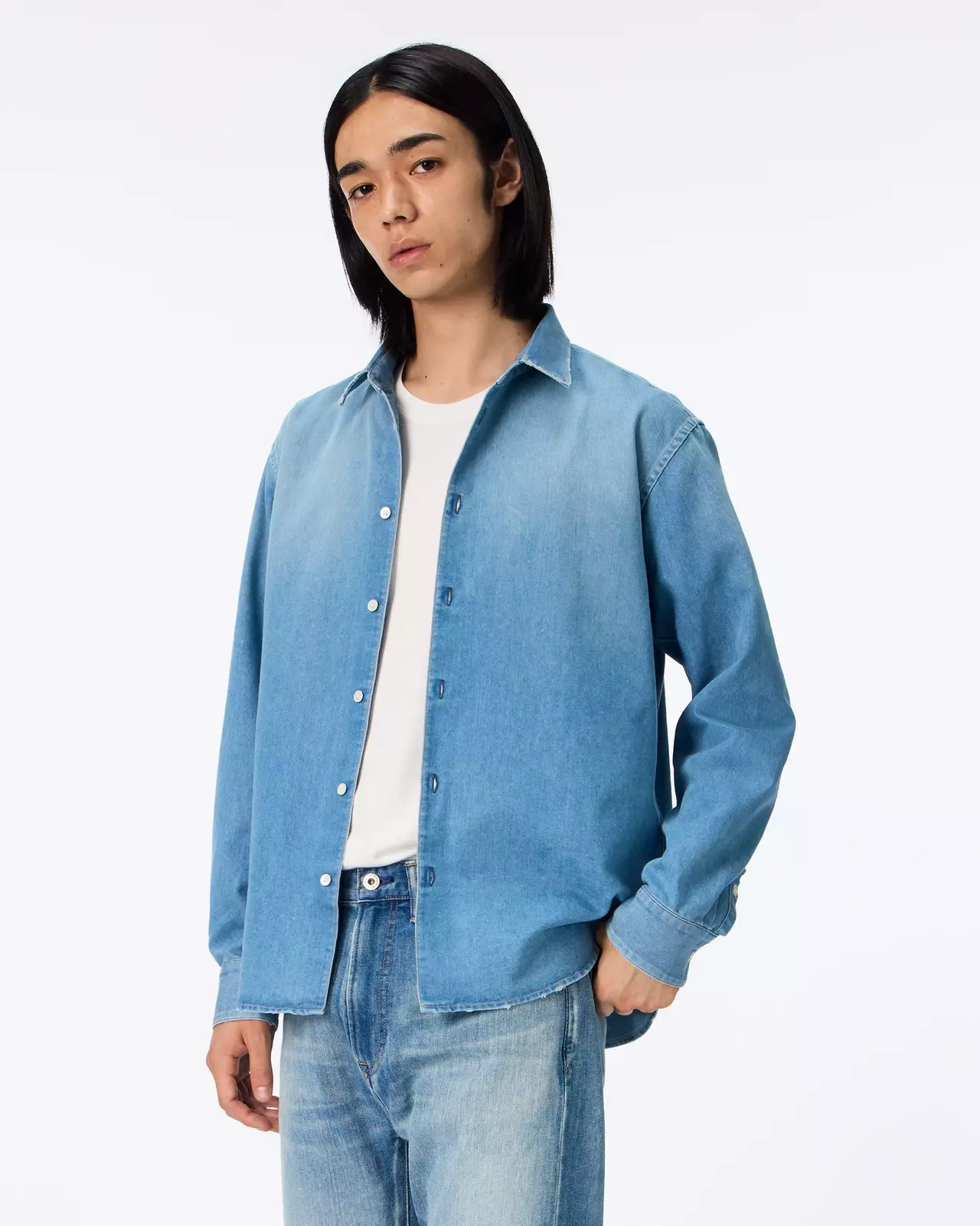 MEN | Light Denim Regular Shirt 7oz Medium Indigo,MEDIUM INDIGO, large image number 1