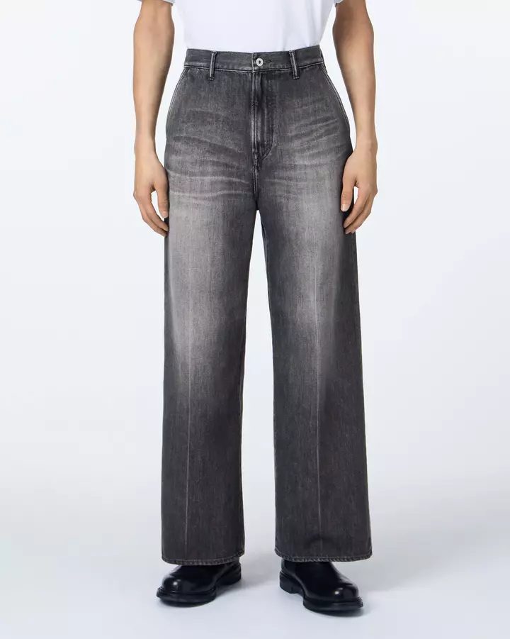 MEN | Light Wide Press Trousers 9oz Washed Black,, medium