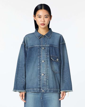 WOMEN | Cutoff Denim Jacket 11oz Medium Indigo,MEDIUM INDIGO, large image number 0