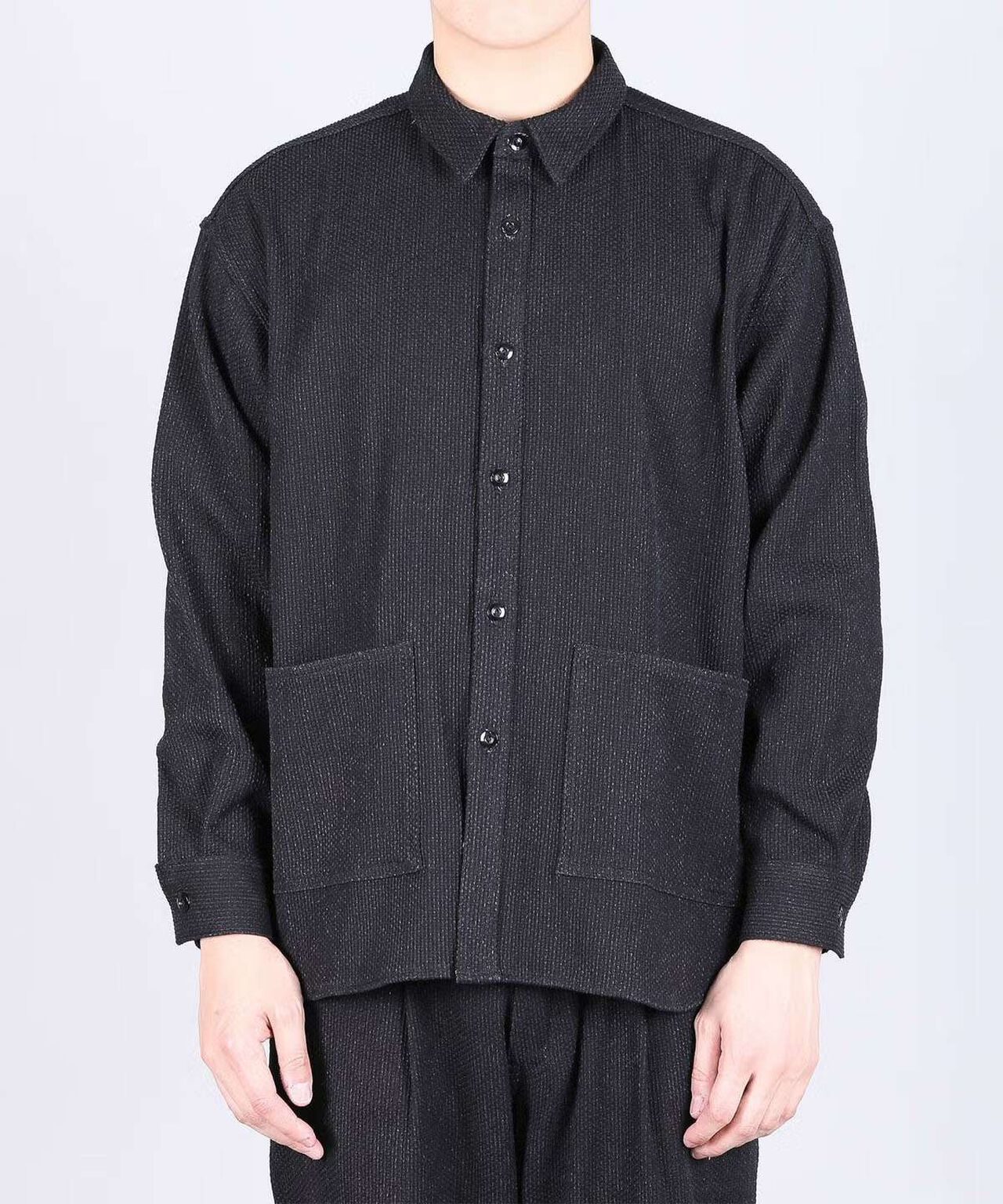 Sashiko Black Big Shirt Jacket,BLACK, large image number 0