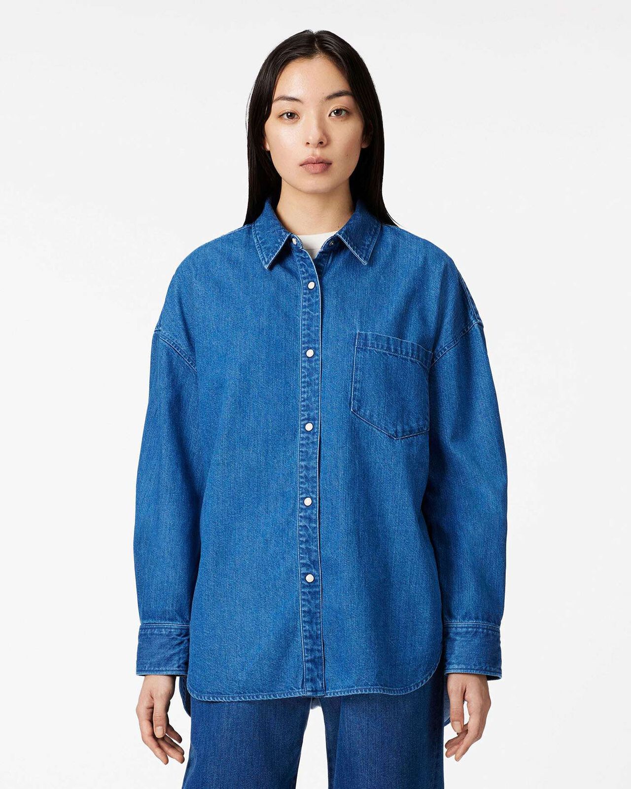 WOMEN | Light Denim Shirt 7oz,MEDIUM INDIGO, large image number 0