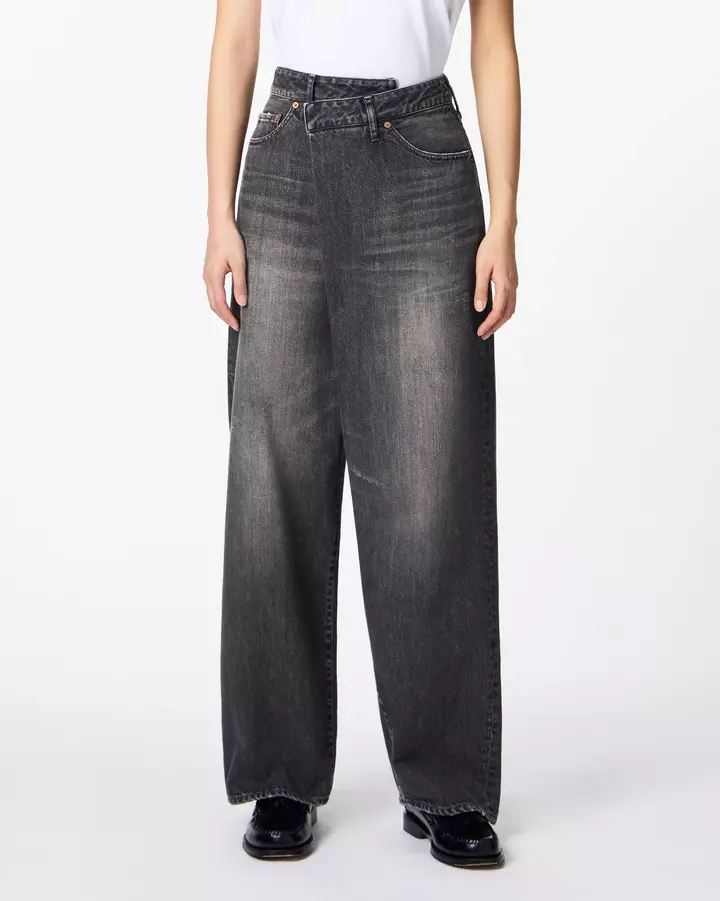 WOMEN | Wrap Straight Jeans 11oz Washed Black,, medium