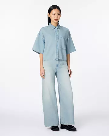 WOMEN | Light Denim SS Shirt 9oz Light Indigo,LIGHT INDIGO, large image number 3