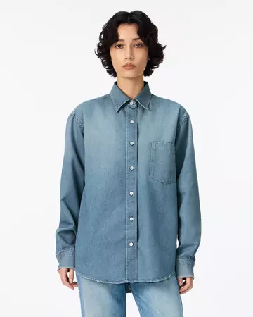 WOMEN | Light Denim Relax Shirt 7oz Medium Indigo,MEDIUM INDIGO, large image number 5
