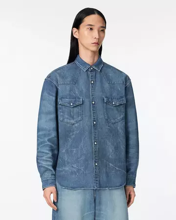MEN | Light Relax Fit L/S Western Shirt 9oz Medium Indigo,MEDIUM INDIGO, large image number 1