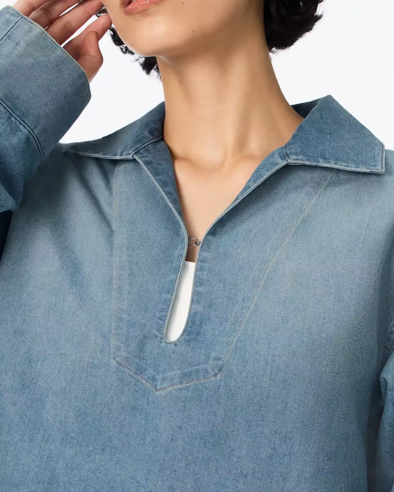 WOMEN | Light Denim Skipper Shirt 7oz Medium Indigo,MEDIUM INDIGO, large image number 3