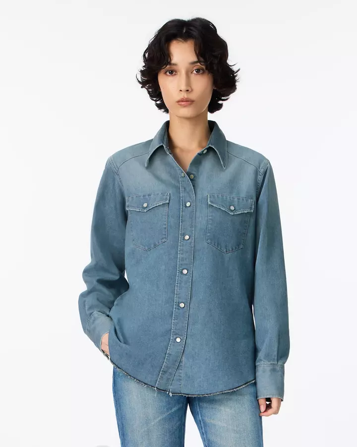 WOMEN | Light Denim Western Shirt 7oz Medium Indigo,, medium