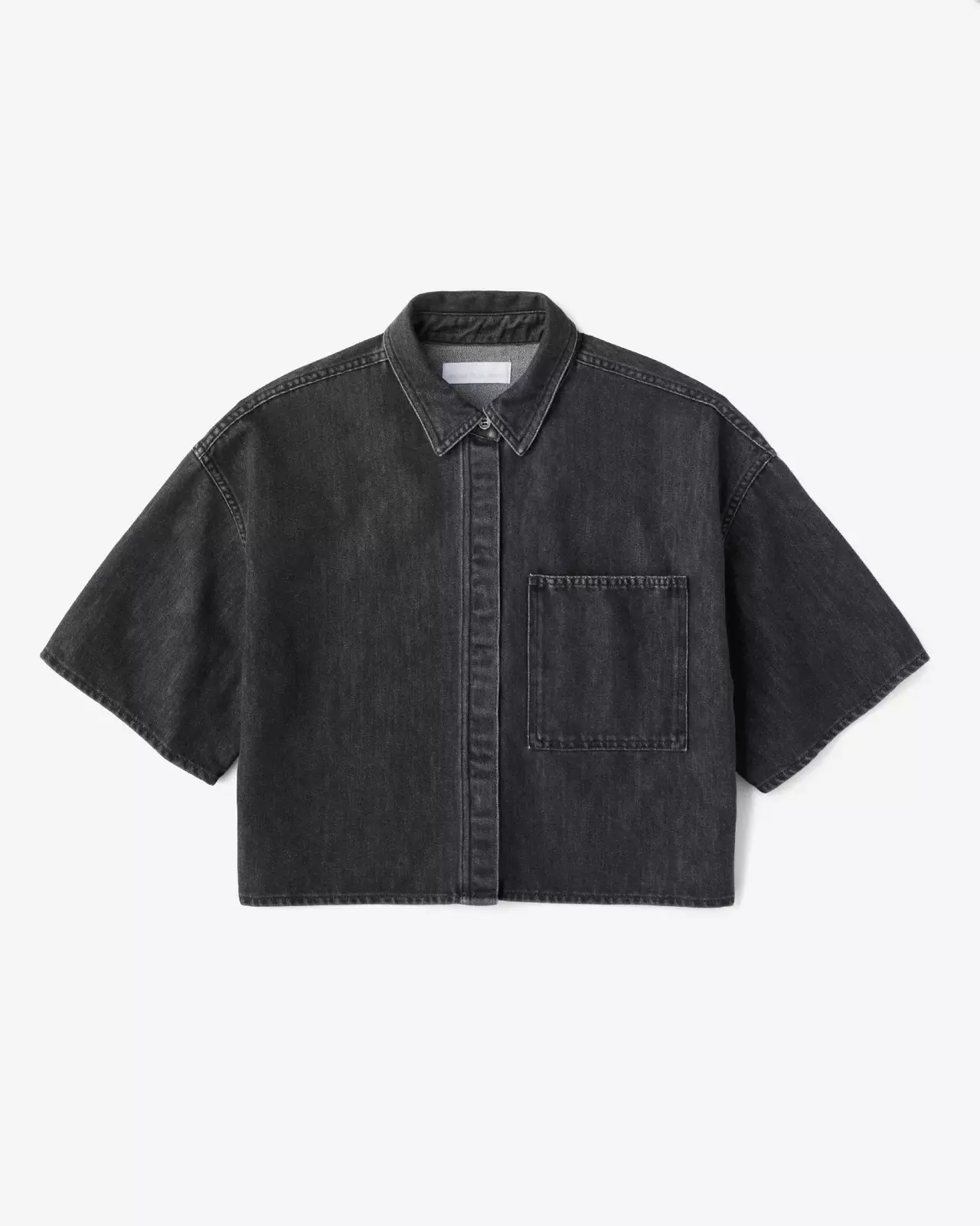 WOMEN | Light Denim SS Shirt 9oz Washed Black,BLACK, large image number 4
